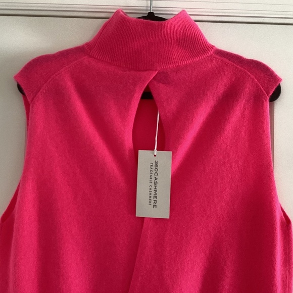 360 Cashmere Lawrence100% Cashmere Hot Pink Sleeveless Mock Neck Top Shell - Picture 4 of 12